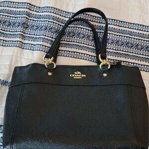 Coach Black Crossgrain Leather Mini Brooke Carryall Handbag Bag Gold F25395